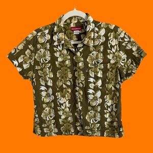 90's vintage earthy tropical floral 100% cotton boxy top MEDIUM union bay